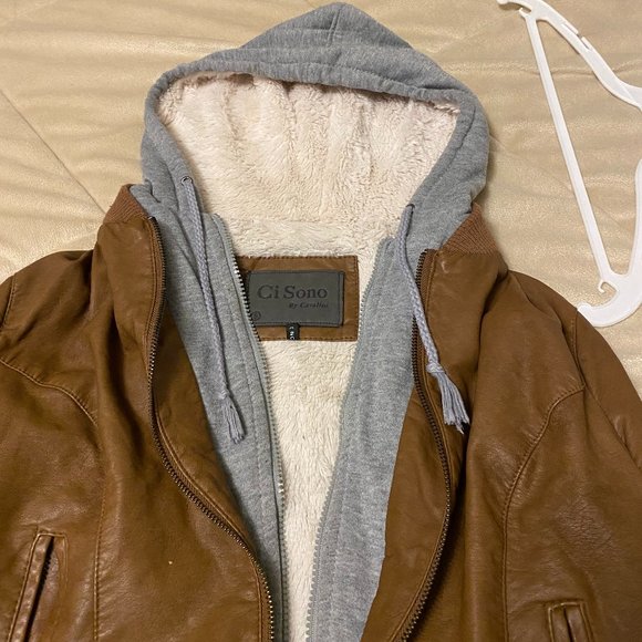 Ci Sono Hooded Cropped Faux Leather Jacket - Picture 10 of 16